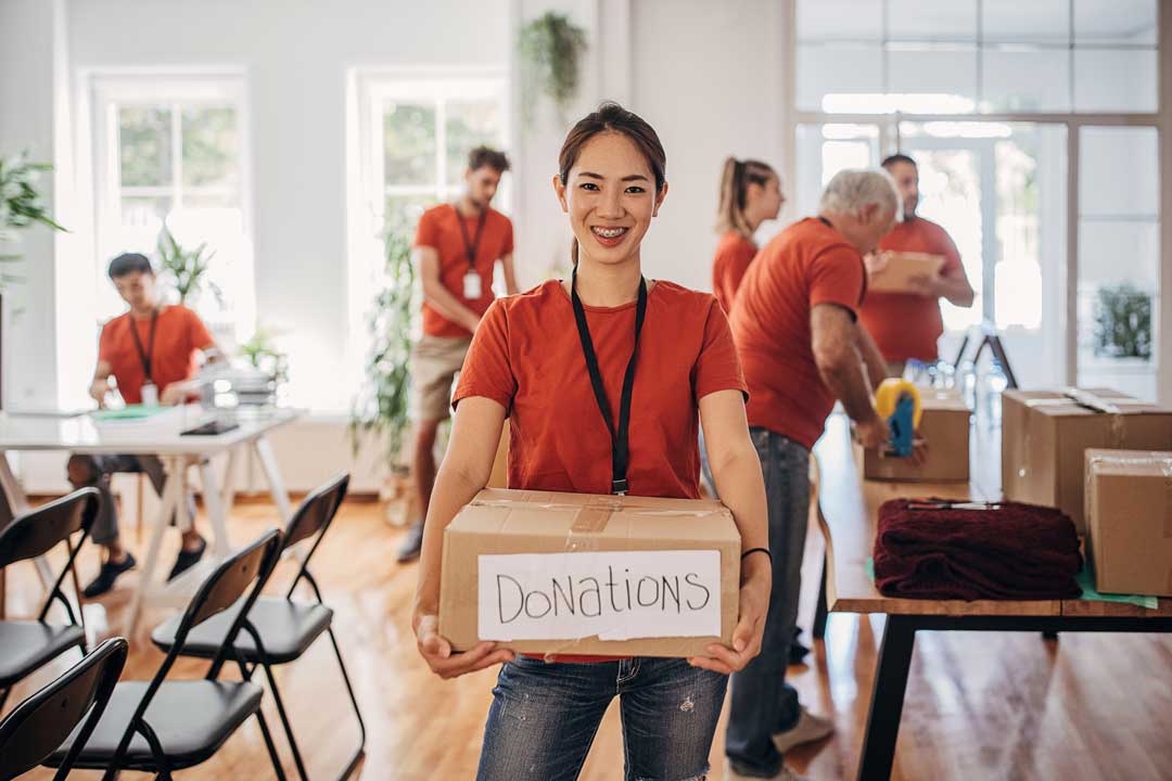 Volunteers at donation center